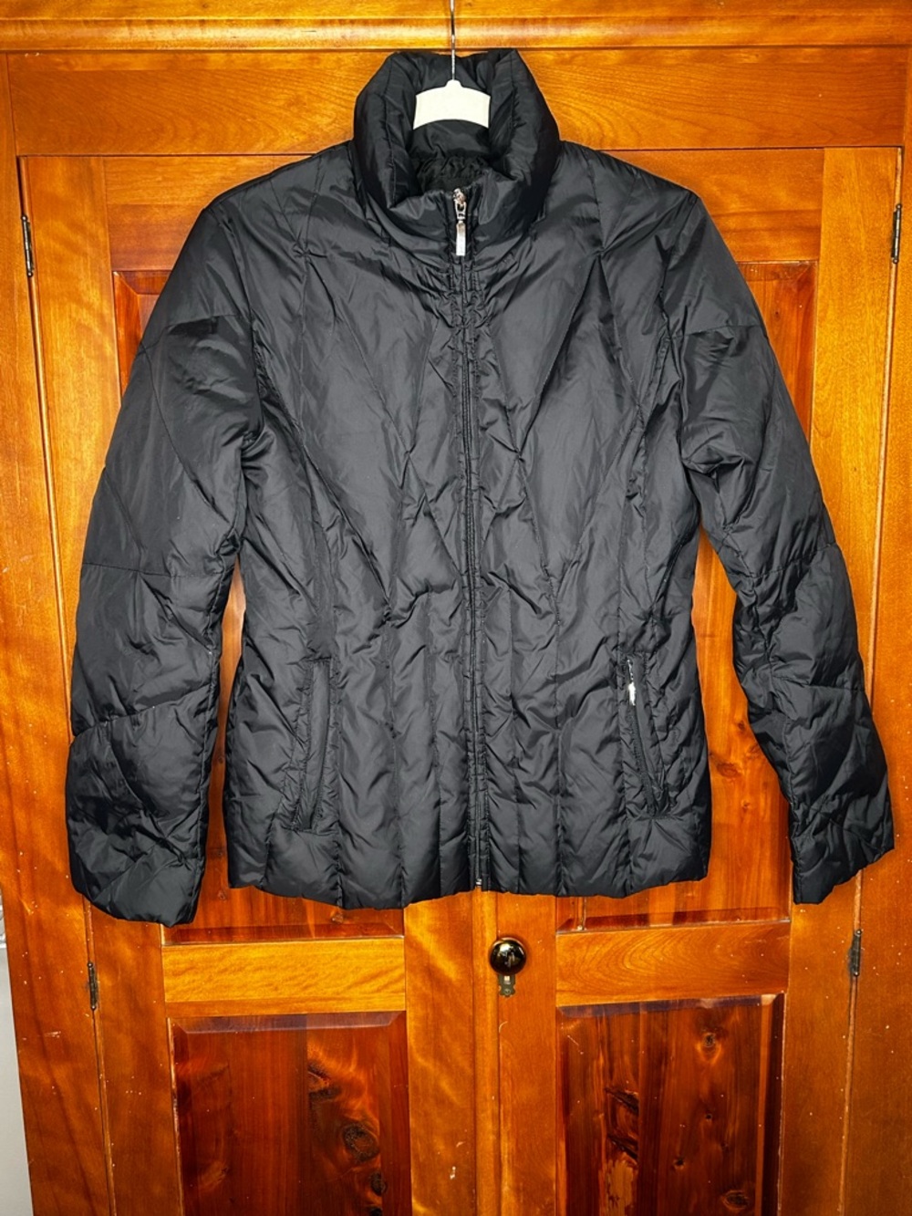 Nine West Black Front Zip Quilted Down Puffer Jacket Outdoor Cozy Lightweight